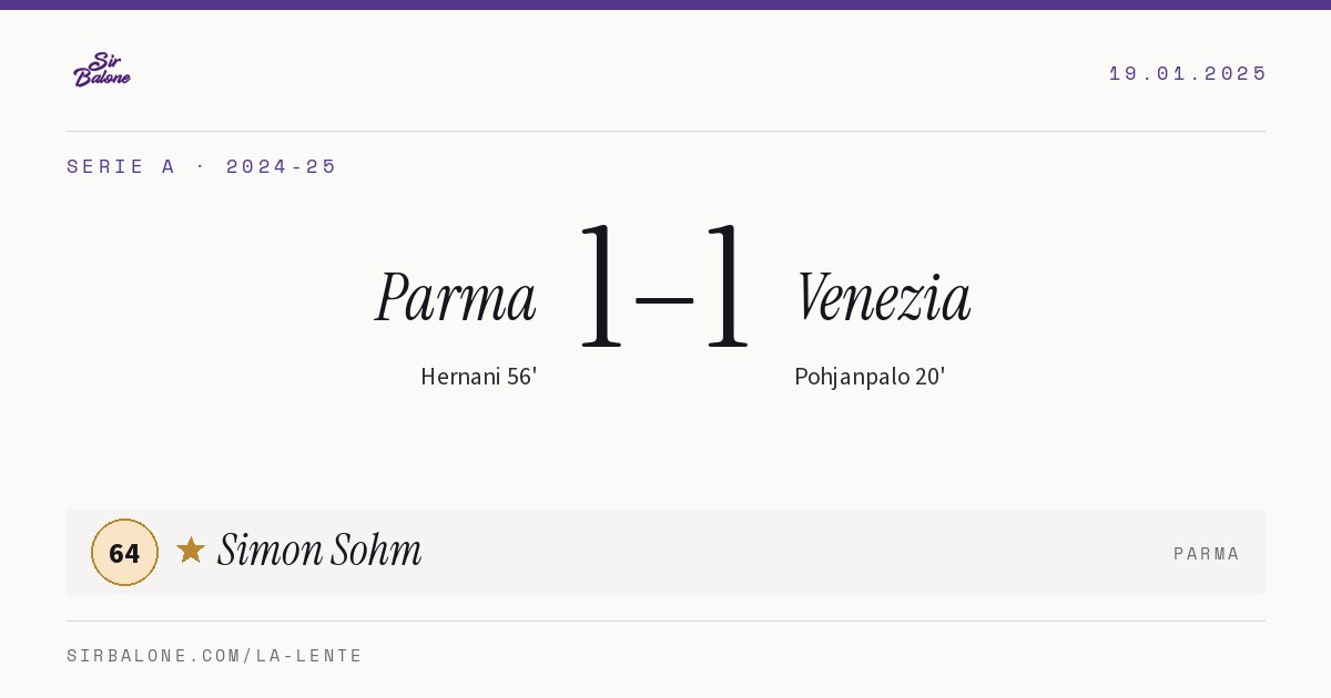 Parma 1–1 Venezia, Serie A 2024-25. Figura: Simon Sohm, 64