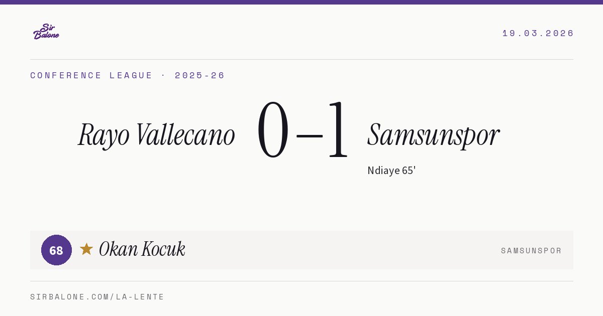 Rayo Vallecano 0–1 Samsunspor, Conference League 2025-26. Figura: Okan Kocuk, 68