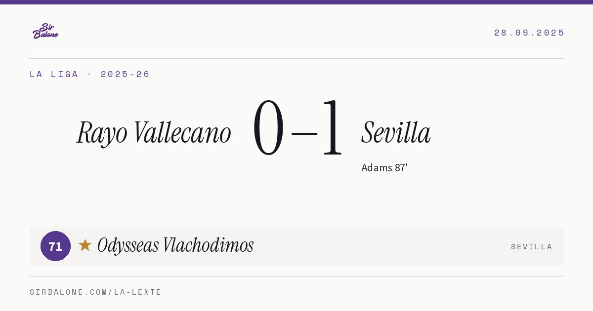 Rayo Vallecano 0–1 Sevilla, La Liga 2025-26. Figura: Odysseas Vlachodimos, 71