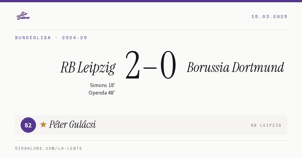RB Leipzig 2–0 Borussia Dortmund, Bundesliga 2024-25. Figura: Péter Gulácsi, 82