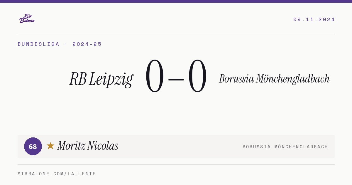 RB Leipzig 0–0 Borussia Mönchengladbach, Bundesliga 2024-25. Figura: Moritz Nicolas, 68
