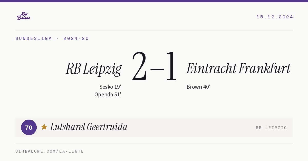 RB Leipzig 2–1 Eintracht Frankfurt, Bundesliga 2024-25. Figura: Lutsharel Geertruida, 70
