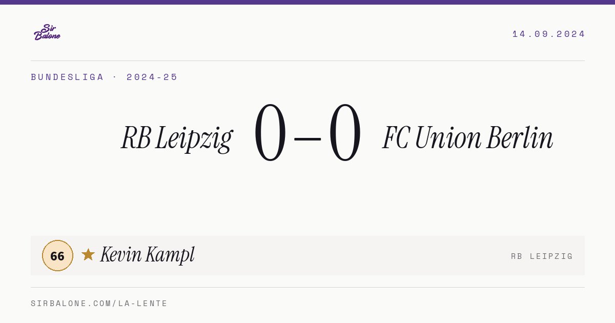 RB Leipzig 0–0 FC Union Berlin, Bundesliga 2024-25. Player of the match: Kevin Kampl, 66