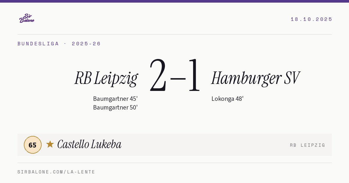 RB Leipzig 2–1 Hamburger SV, Bundesliga 2025-26. Player of the match: Castello Lukeba, 65