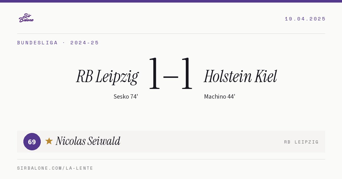RB Leipzig 1–1 Holstein Kiel, Bundesliga 2024-25. Figura: Nicolas Seiwald, 69