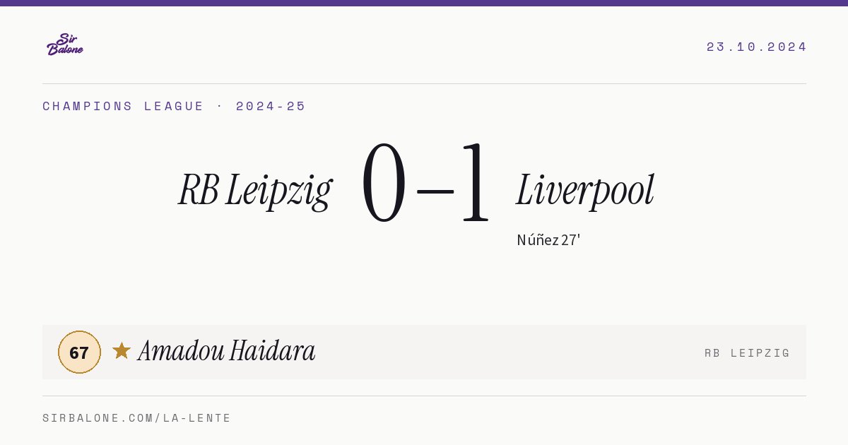 RB Leipzig 0–1 Liverpool, Champions League 2024-25. Figura: Amadou Haidara, 67