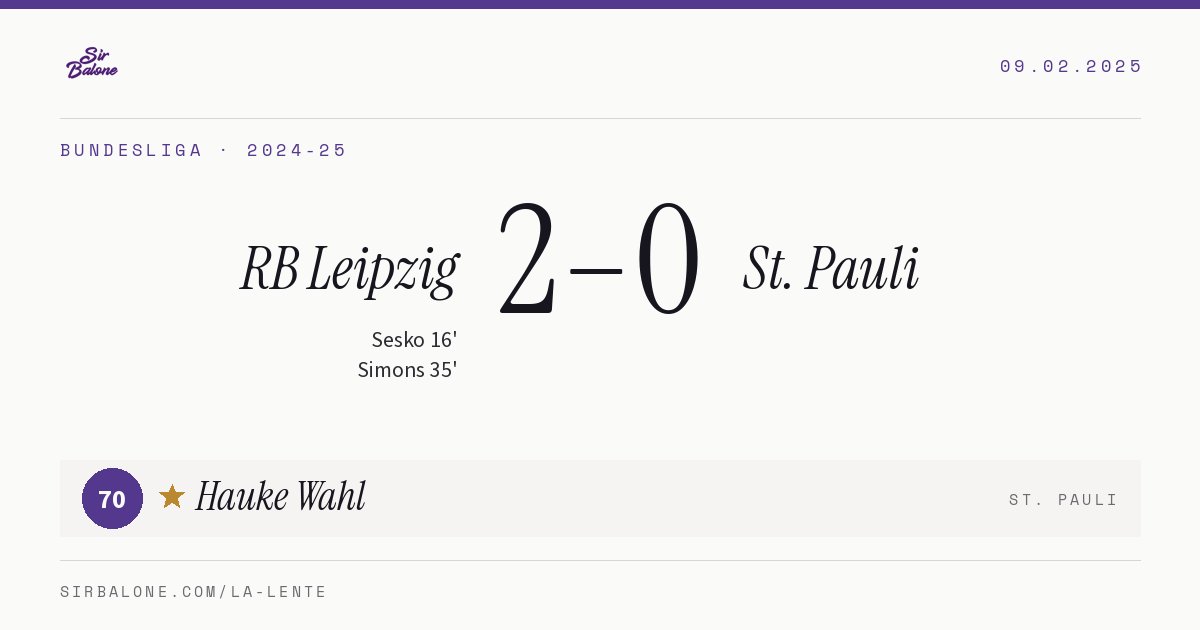 RB Leipzig 2–0 St. Pauli, Bundesliga 2024-25. Player of the match: Hauke Wahl, 70