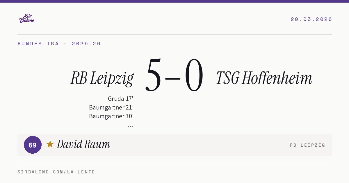 RB Leipzig 5–0 TSG Hoffenheim, Bundesliga 2025-26. Figura: David Raum, 69