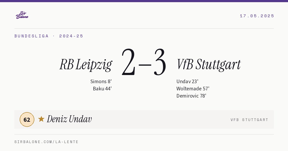 RB Leipzig 2–3 VfB Stuttgart, Bundesliga 2024-25. Figura: Deniz Undav, 62