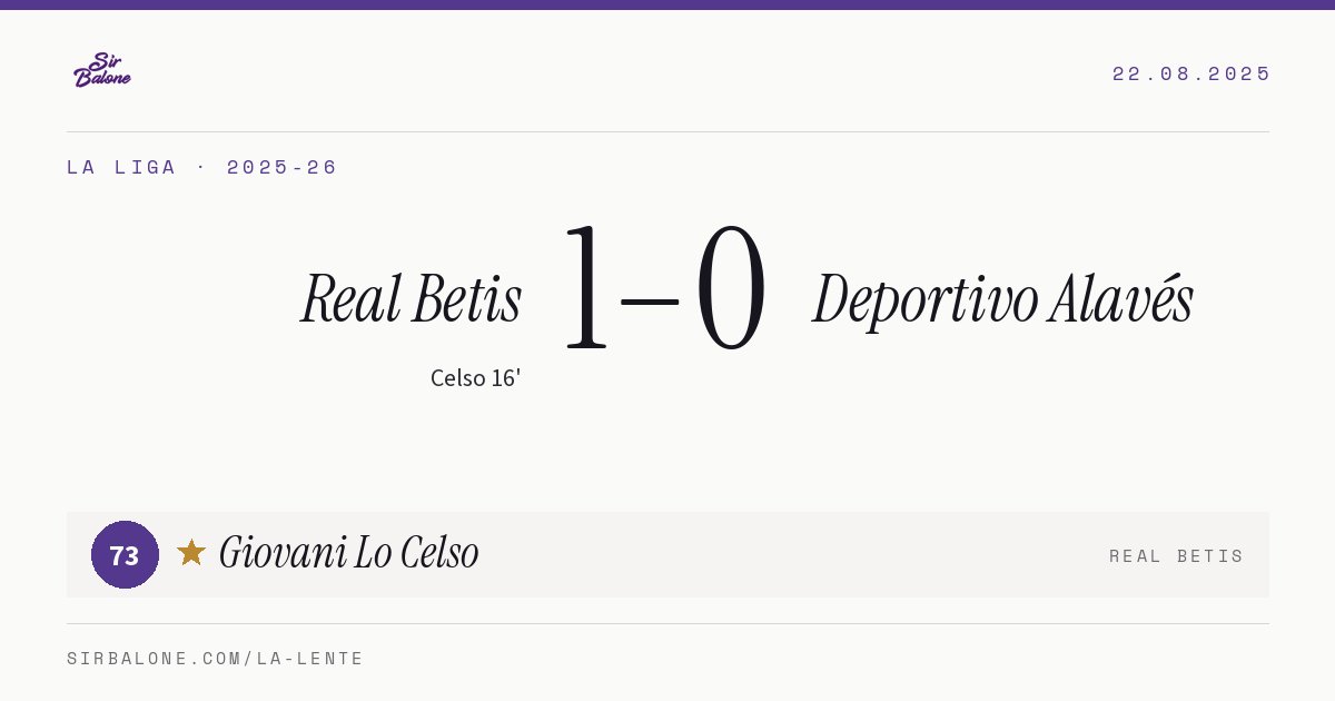 Real Betis 1–0 Deportivo Alavés, La Liga 2025-26. Figura: Giovani Lo Celso, 73