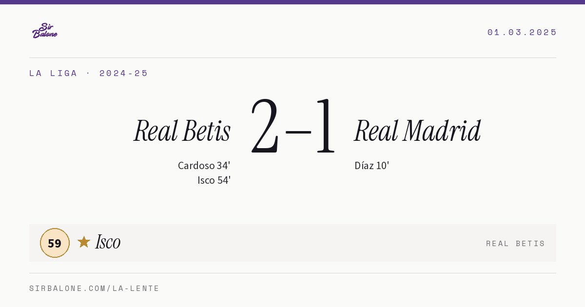 Real Betis 2–1 Real Madrid, La Liga 2024-25. Figura: Isco, 59