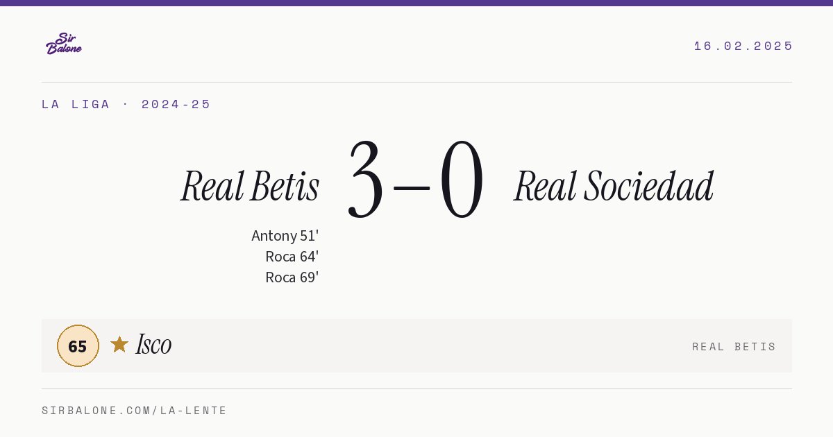 Real Betis 3–0 Real Sociedad, La Liga 2024-25. Figura: Isco, 65