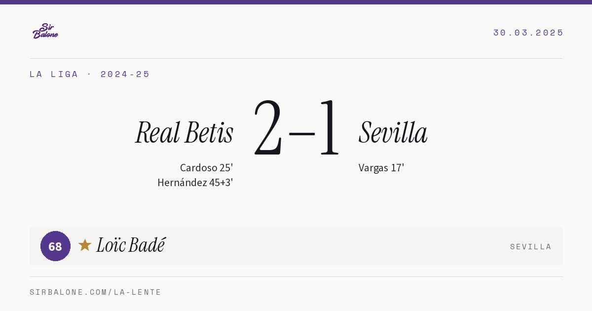 Real Betis 2–1 Sevilla, La Liga 2024-25. Figura: Loïc Badé, 68