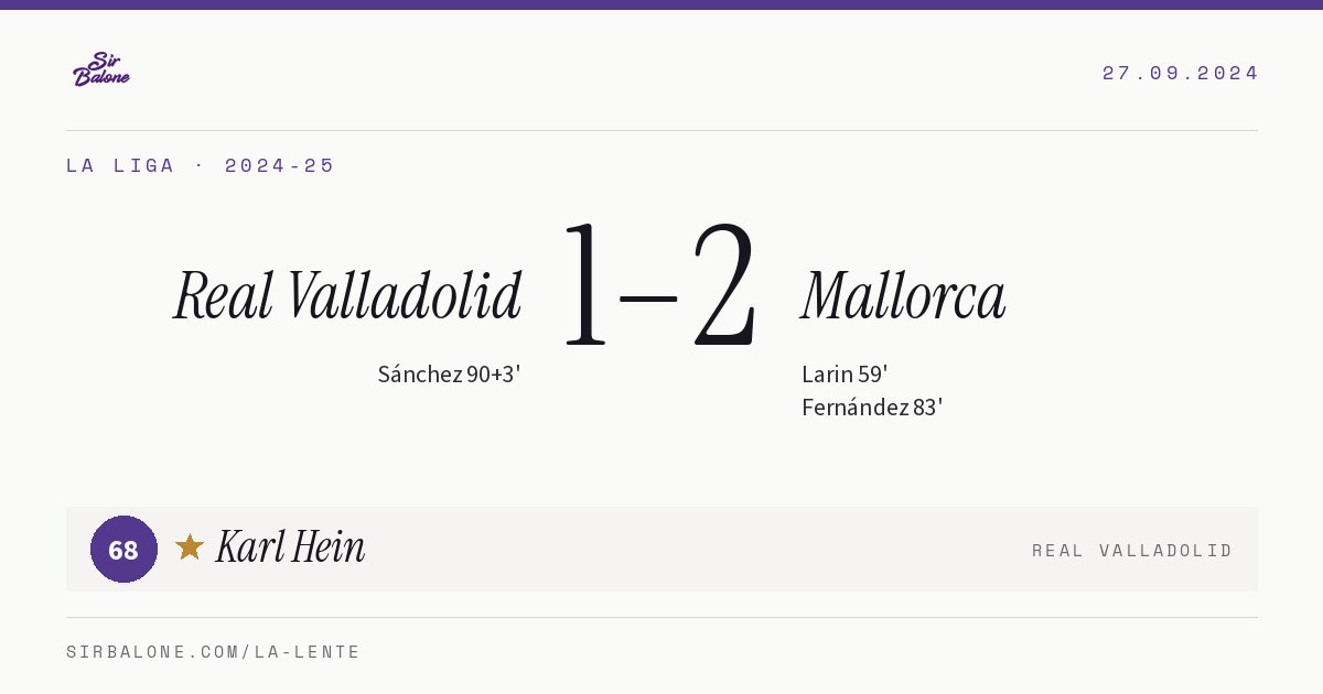 Real Valladolid 1–2 Mallorca, La Liga 2024-25. Figura: Karl Hein, 68