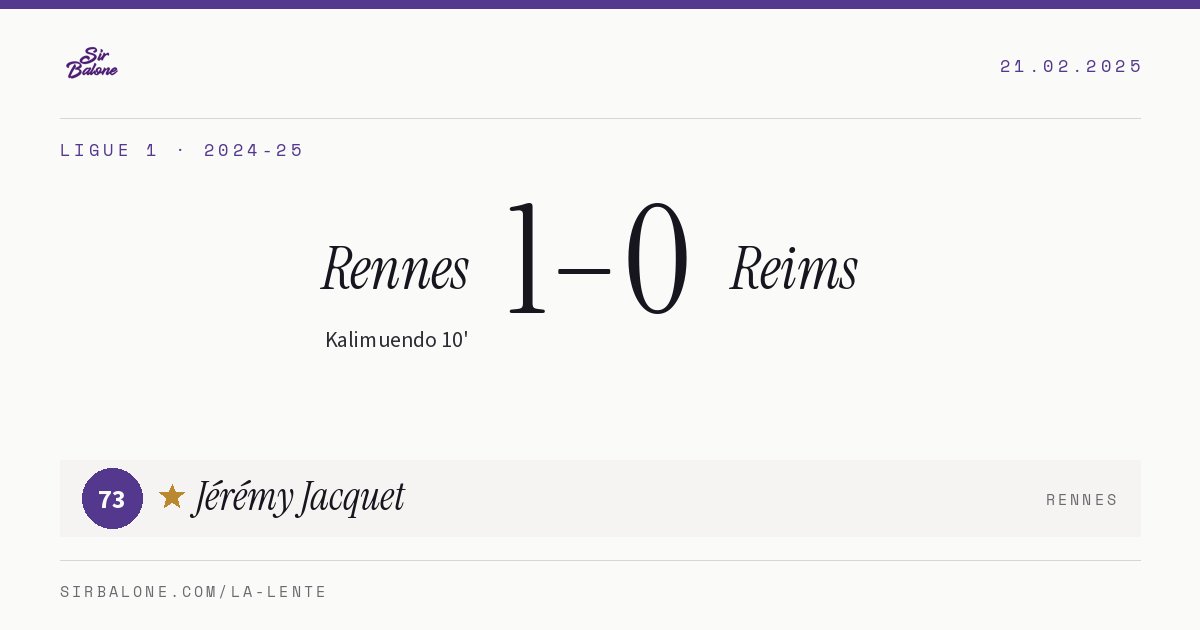 Rennes 1–0 Reims, Ligue 1 2024-25. Figura: Jérémy Jacquet, 73