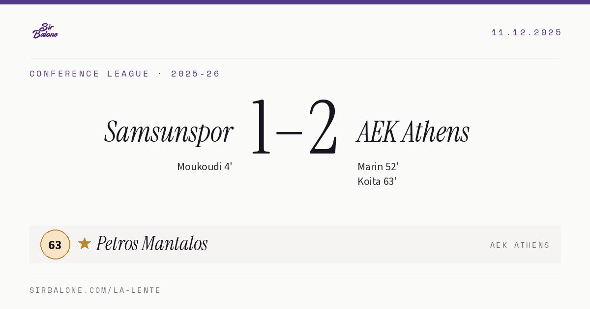 Samsunspor 1–2 AEK Athens, Conference League 2025-26. Figura: Petros Mantalos, 63