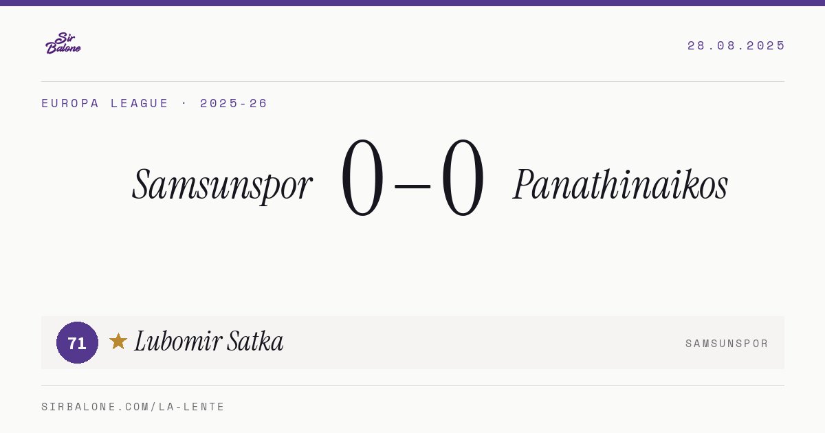 Samsunspor 0–0 Panathinaikos, Europa League 2025-26. Player of the match: Lubomir Satka, 71