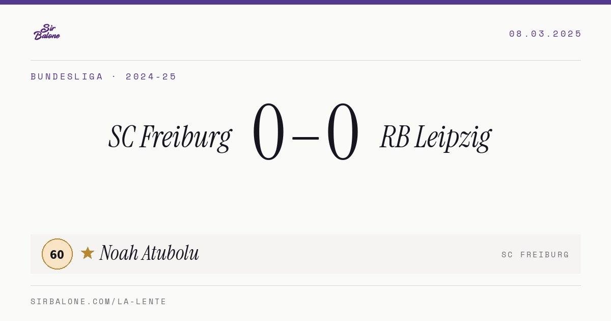 SC Freiburg 0–0 RB Leipzig, Bundesliga 2024-25. Figura: Noah Atubolu, 60