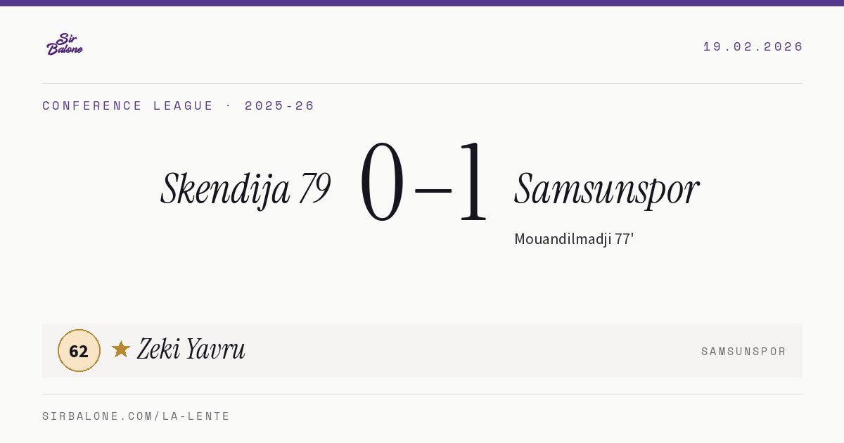 Skendija 79 0–1 Samsunspor, Conference League 2025-26. Figura: Zeki Yavru, 62
