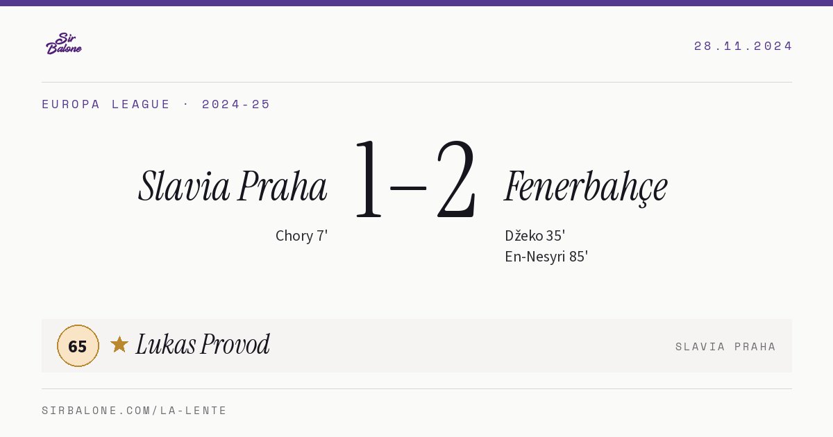 Slavia Praha 1–2 Fenerbahçe, Europa League 2024-25. Figura: Lukas Provod, 65