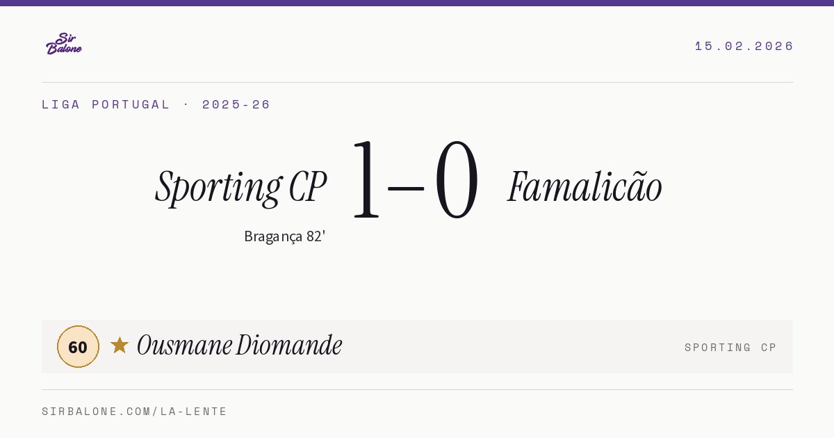 Sporting CP 1–0 Famalicão, Liga Portugal 2025-26. Figura: Ousmane Diomande, 60