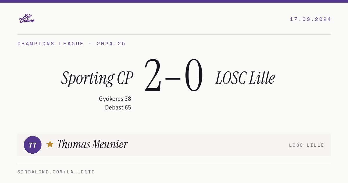 Sporting CP 2–0 LOSC Lille, Champions League 2024-25. Figura: Thomas Meunier, 77