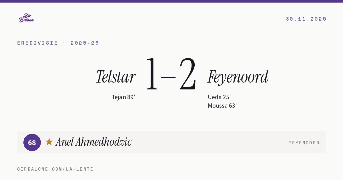 Telstar 1–2 Feyenoord, Eredivisie 2025-26. Figura: Anel Ahmedhodzic, 68