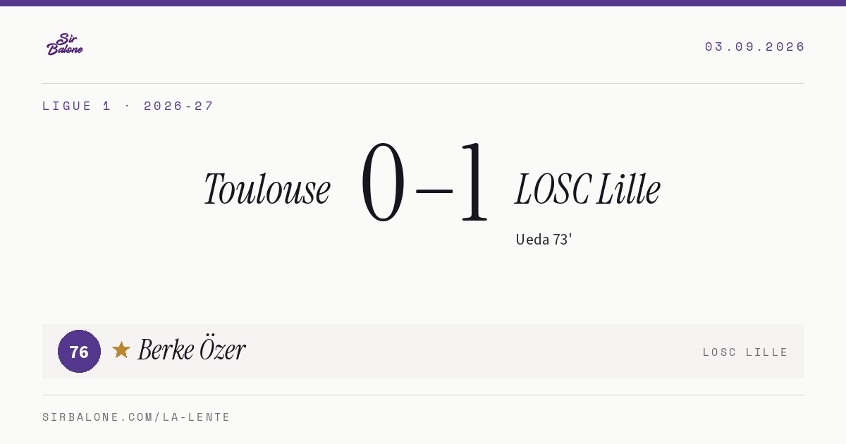 Toulouse 0–1 LOSC Lille, Ligue 1 2026-27. Figura: Berke Özer, 76