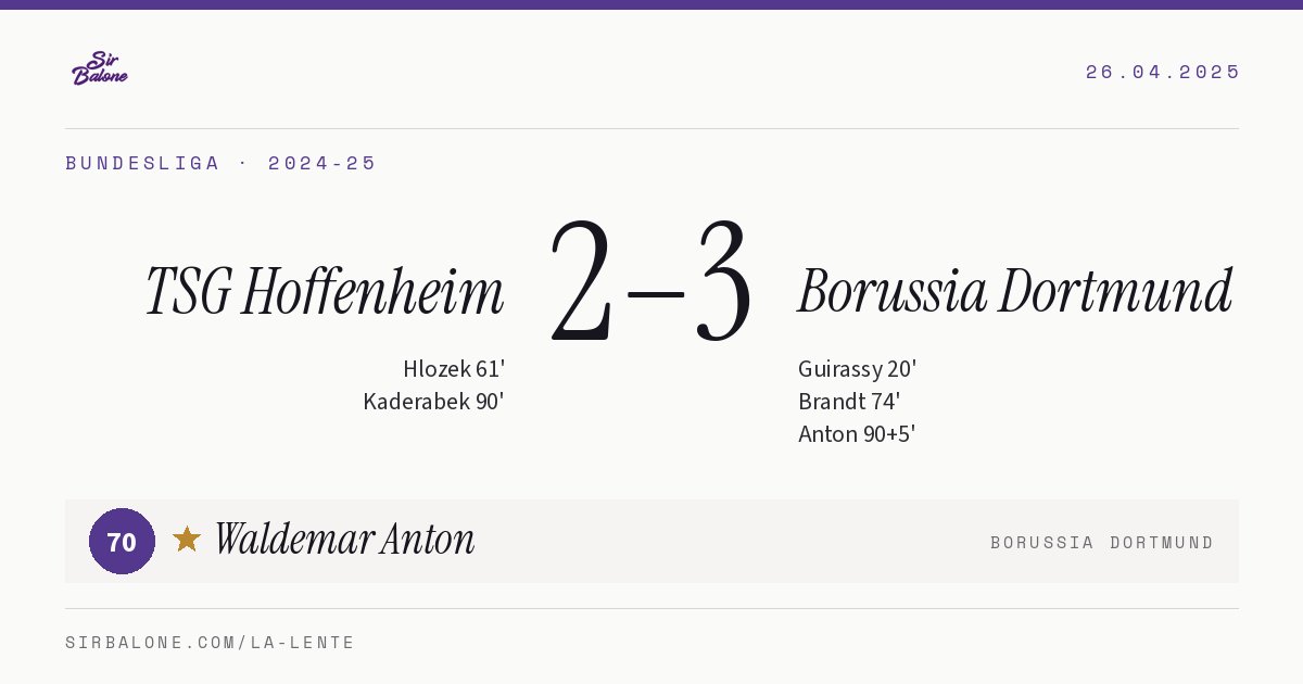 TSG Hoffenheim 2–3 Borussia Dortmund, Bundesliga 2024-25. Figura: Waldemar Anton, 70