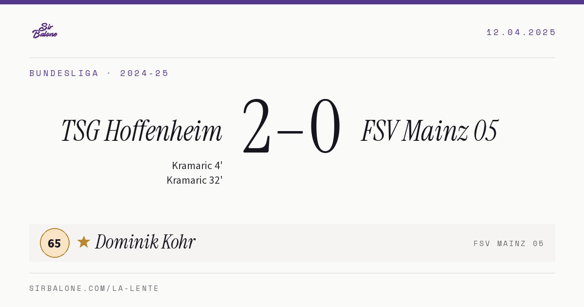 TSG Hoffenheim 2–0 FSV Mainz 05, Bundesliga 2024-25. Figura: Dominik Kohr, 65