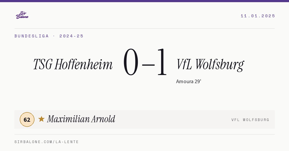 TSG Hoffenheim 0–1 VfL Wolfsburg, Bundesliga 2024-25. Figura: Maximilian Arnold, 62