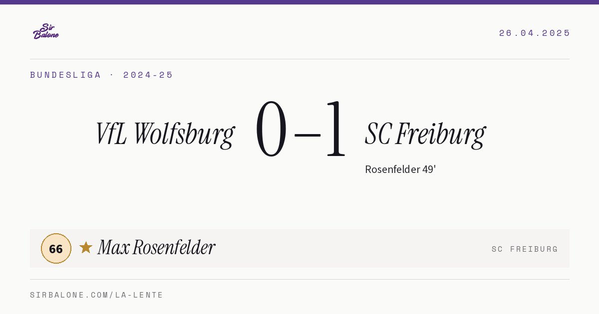 VfL Wolfsburg 0–1 SC Freiburg, Bundesliga 2024-25. Player of the match: Max Rosenfelder, 66