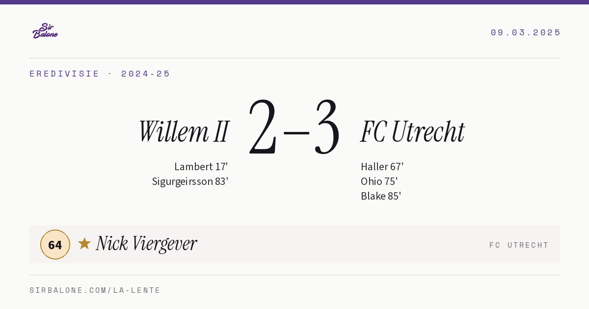 Willem II 2–3 FC Utrecht, Eredivisie 2024-25. Figura: Nick Viergever, 64